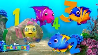 5 Little Fishes SHARKSONS  Nursery Rhymes amp Kids Songs  ABCs and 123s  Shark Songs [upl. by Lorenz]