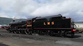 Black 5 5025 emerging from Strathspey Railway Shed after completion of her restoration [upl. by Trainer]