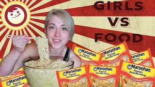 RAMEN NOODLE 10 PACK CHALLENGE  GIRLS VS FOOD [upl. by Eicyaj]