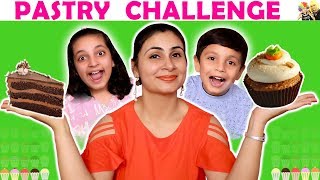 PASTRY CHALLENGE  Blindfold eating Cake Challenge  Aayu and Pihu Show [upl. by Stoller]