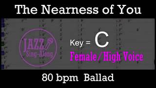 The Nearness Of You  with Intro  Lyrics in C Female  Jazz SingAlong [upl. by Ocramed]