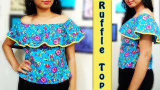 Off Shoulder Ruffle Top Cutting amp Stitching  How to make Ruffle Top [upl. by Idnor251]