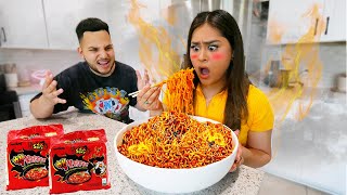 Eating the Worlds SPICIEST Noodles Korean Noodle Challenge [upl. by Almund]