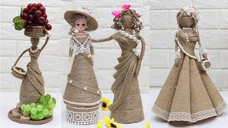 5 Beautiful Jute craft doll  How to decorate doll from jute rope [upl. by Ardnoel]