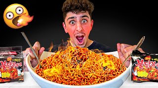 Eating the Worlds SPICIEST Noodles  Korean Noodle Challenge [upl. by Zevahc683]