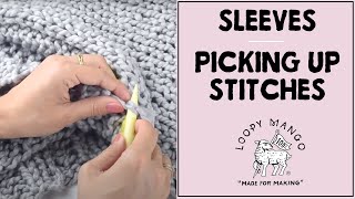 Picking up stitches for the sleeve  learn how to add sleeves for knitted sweaters amp tops [upl. by Vandervelde]